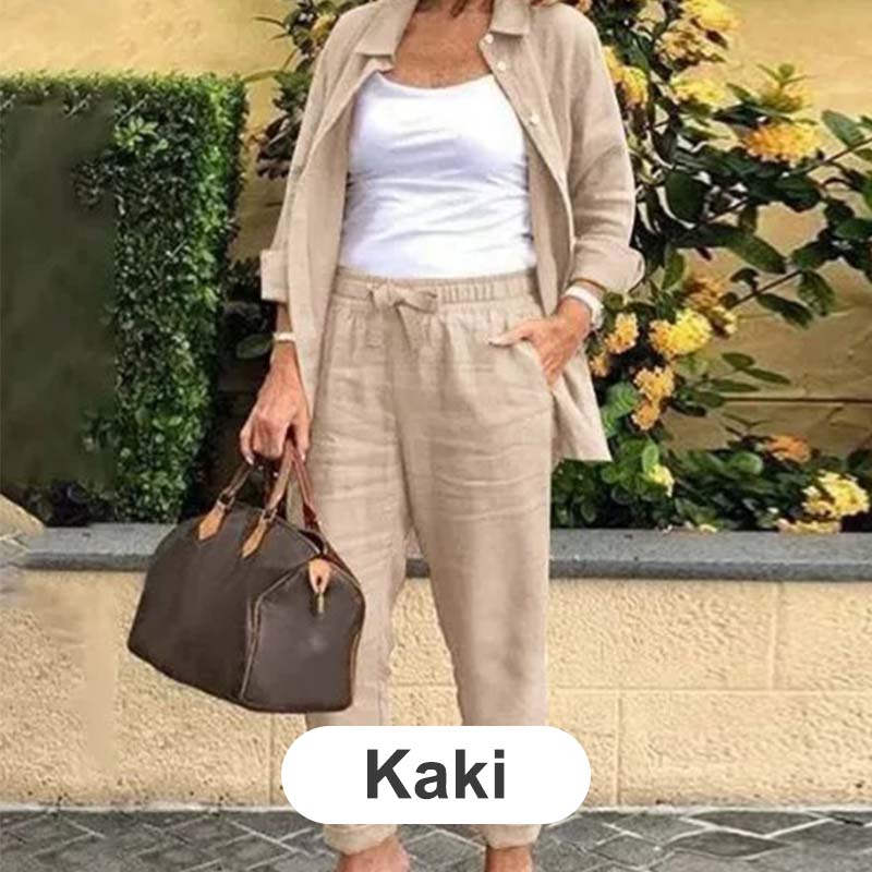 Women's Cotton Linen Long Sleeve Blouse And Pants Set 🧥+👖