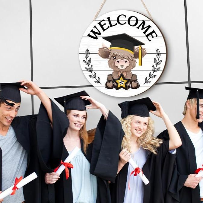 🐇 Easter Sale💥Highland Cow Sign Interchangeable Welcome Sign with Magnet Detachable Hats Cute Cattle Hanging