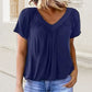 Women's Casual Pleated V-Neck Short-Sleeve Top
