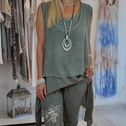 🌸Women’s Sleeveless Tops ＆ Print Pants Two-Piece Set