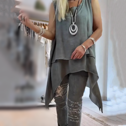 🌸Women’s Sleeveless Tops ＆ Print Pants Two-Piece Set