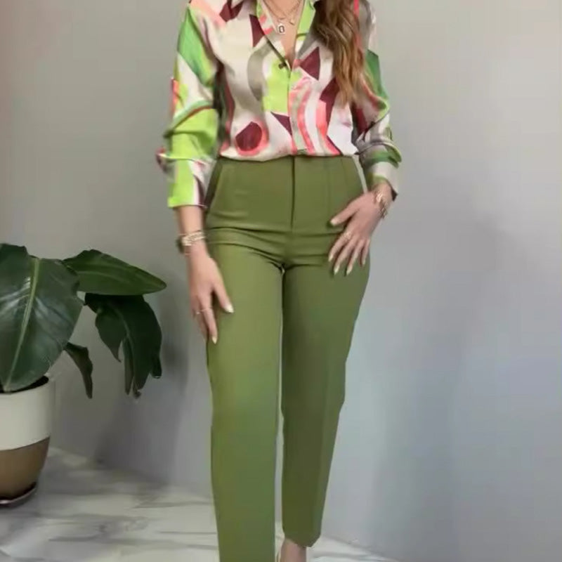 💐 Women's Printed Button-Up Shirt & Pants (High-end Fabric 2-Piece Set)