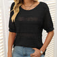 Women's Round Neck Hollow Knit Crochet Short Sleeve Sweater