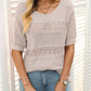 Women's Round Neck Hollow Knit Crochet Short Sleeve Sweater