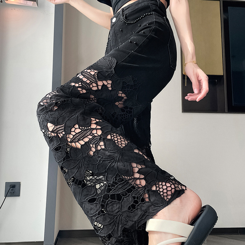 💜Women’s Spliced Hot Rhinestones Printing Hollow Pants