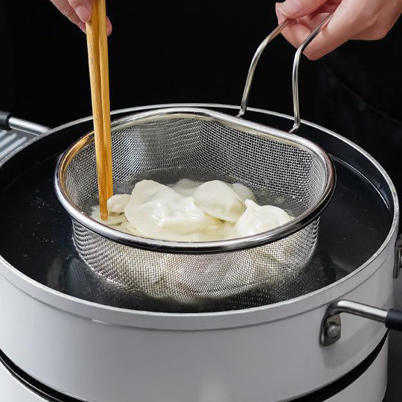 💞 Handheld Steel Sieve – No Rust, No Splatter 🍲