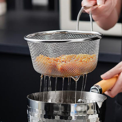 💞 Handheld Steel Sieve – No Rust, No Splatter 🍲