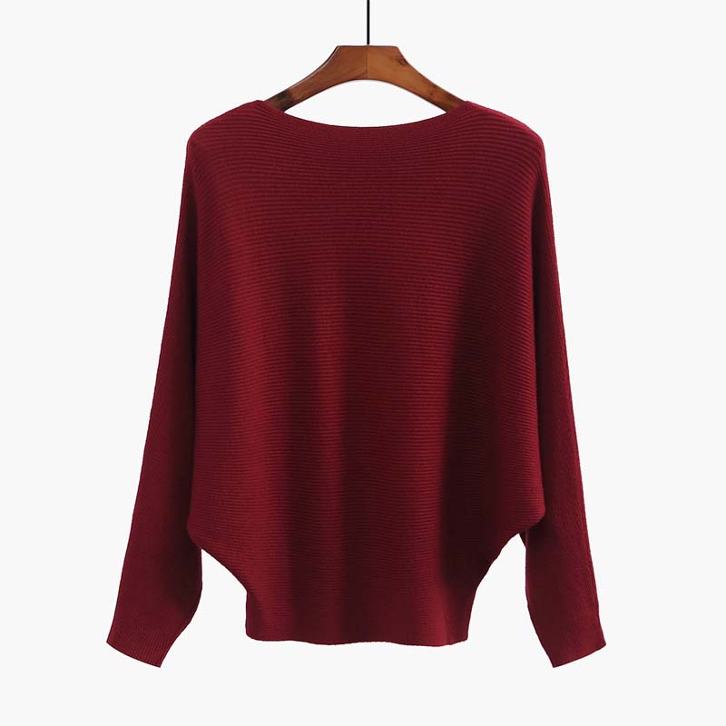 Women's Boat Neck Dolman Sleeve Ribbed Knitted Sweaters