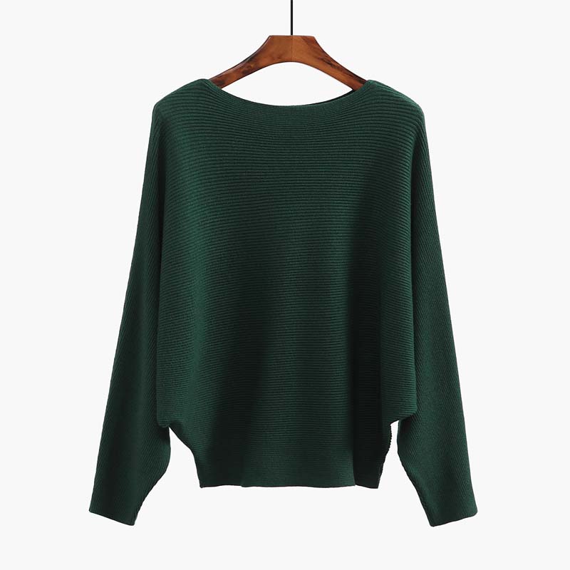 Women's Boat Neck Dolman Sleeve Ribbed Knitted Sweaters