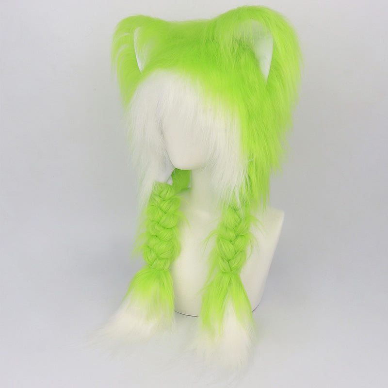 Plush Cat Ear Winter Hat with Braided Pigtails