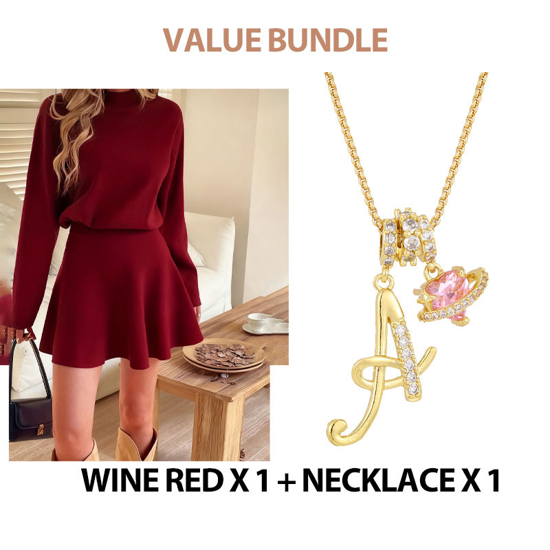 ✨💓Women's Mock Neck Knit A-Line Mini Dress