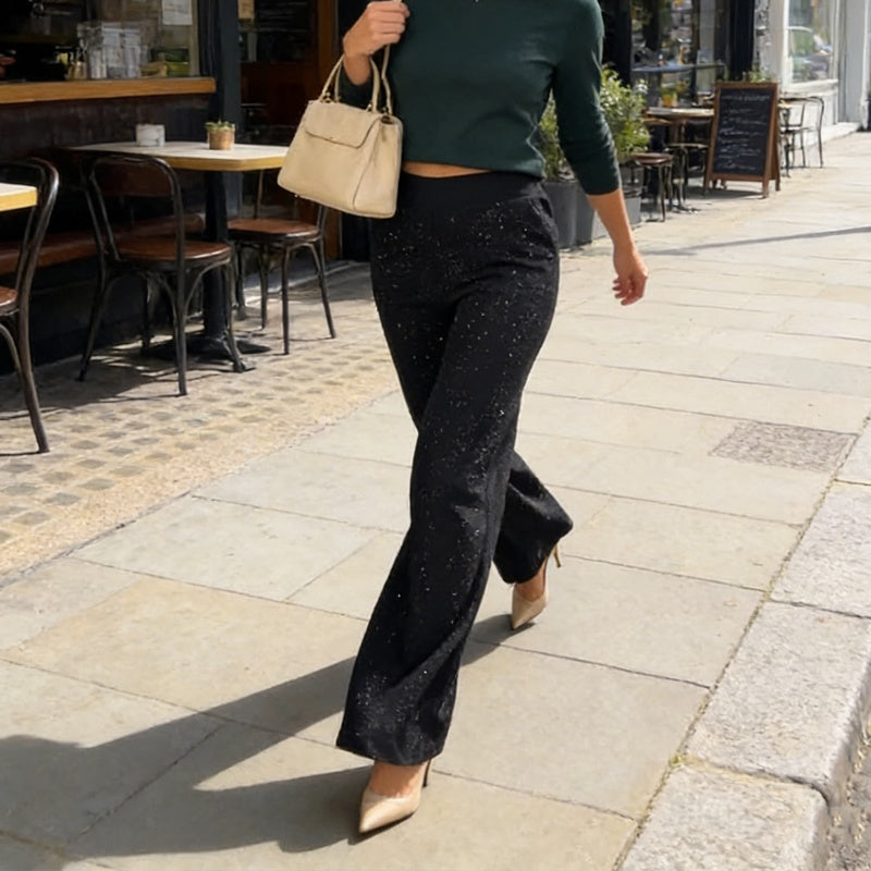 High-Waist Glitter Straight-Leg Trousers