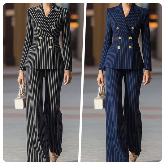 💞50K+ SOLD!🍂Women's Pinstripe Double-Breasted Suit Set