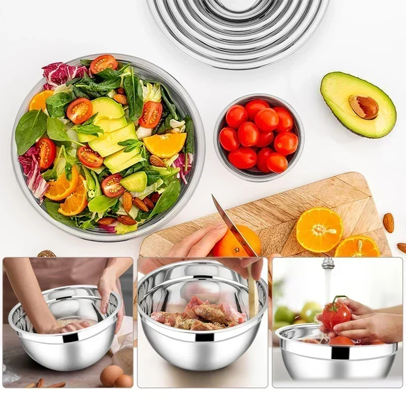 🥣 304 Stainless Steel Mixing Bowl Set with Airtight Lids & Grater Attachments 🔪✨
