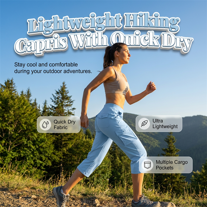 👖 Women's Lightweight Cargo Capris – 6 Pockets, Drawstring Waist, Breathable 🌿