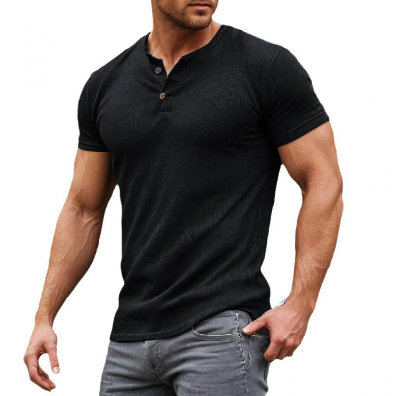 Men's Casual Slim Fit Henley Neck Short Sleeve T-Shirt
