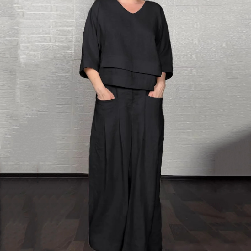 Irregular Hem Cotton Linen Short Sleeve Casual 2-Piece Set