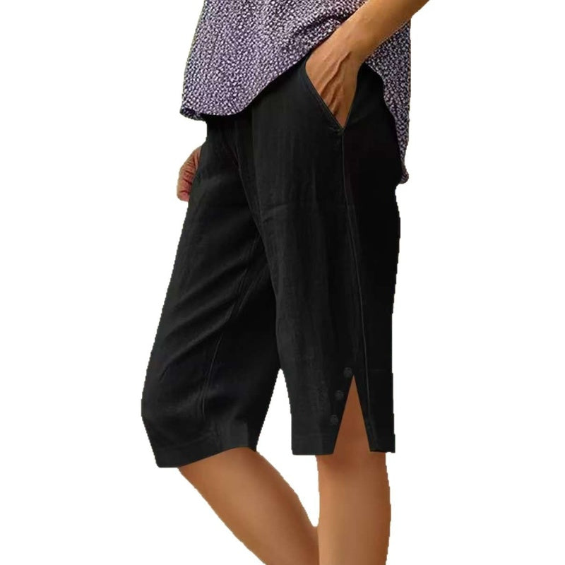 ⏳Time-Limited Special ⏰Women's Casual Solid Color Pocket Capri Pants