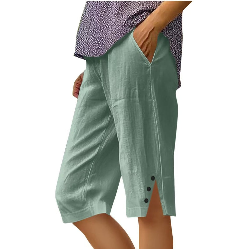 ⏳Time-Limited Special ⏰Women's Casual Solid Color Pocket Capri Pants