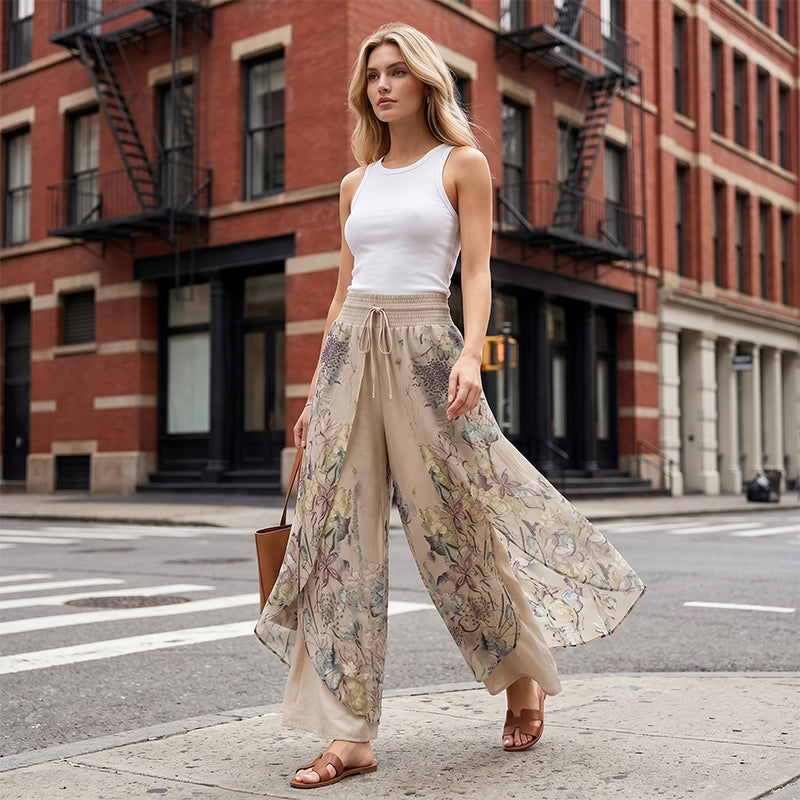 🌷Summer Cool Dea🎉Women's Printed Wide-Leg Drawstring Trousers
