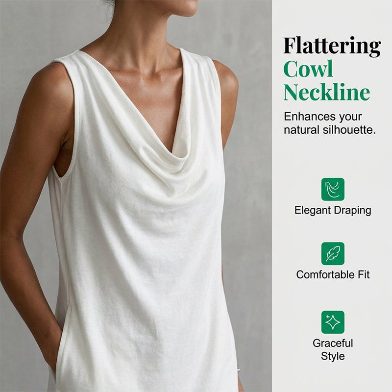 👗 Elegant Slim Fit Cowl Neck Dress – Sleeveless, Side Pockets, Versatile ✨