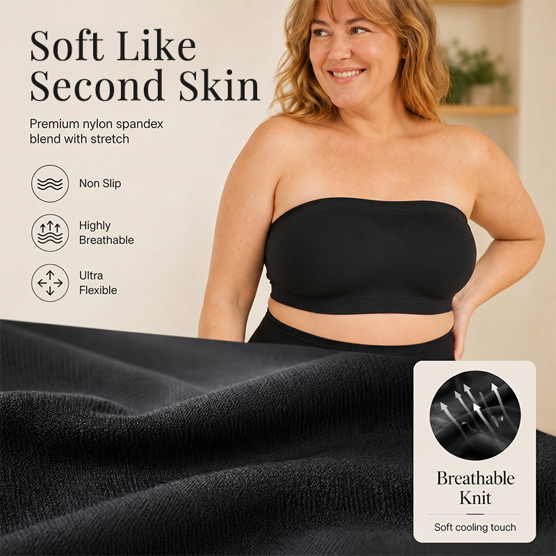 🤎Convertible Strapless Bandeau Bra with Wireless Comfort, Anti-Slip Grip & Removable Straps
