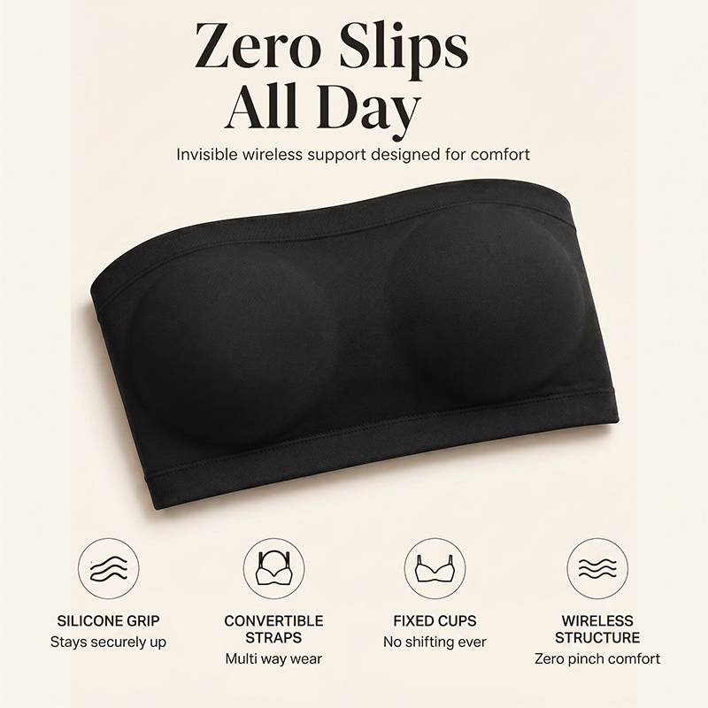 🤎Convertible Strapless Bandeau Bra with Wireless Comfort, Anti-Slip Grip & Removable Straps