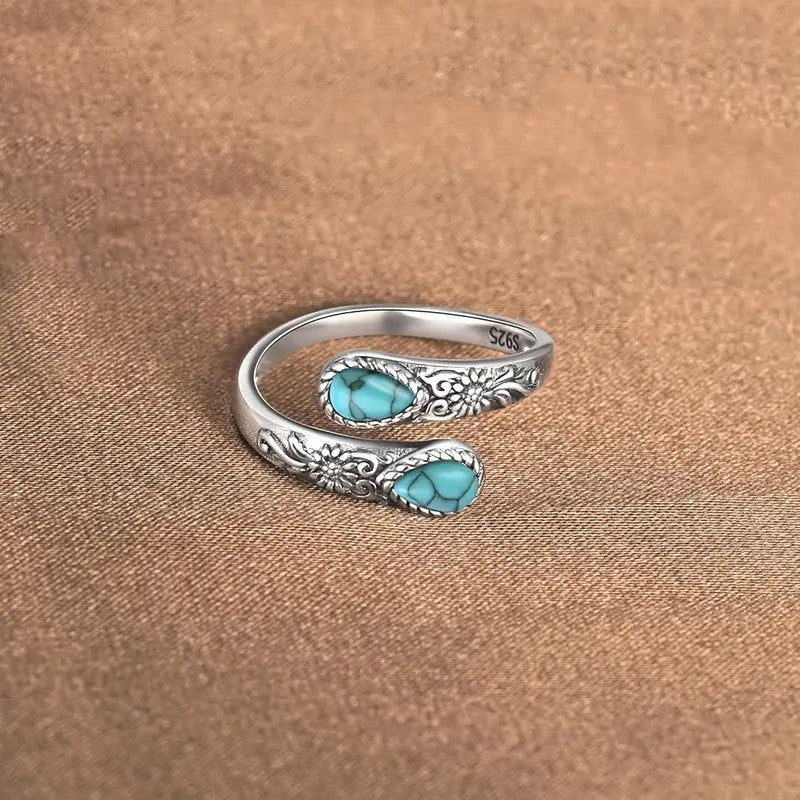 Vintage Adjustable Open Ring with Teardrop Glowing Zircon💧💍