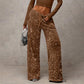 🖤Women's Glitter Fashion Adjustable Drawstring Slimming Elastic Waist Straight-Leg Pants