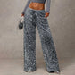 🖤Women's Glitter Fashion Adjustable Drawstring Slimming Elastic Waist Straight-Leg Pants