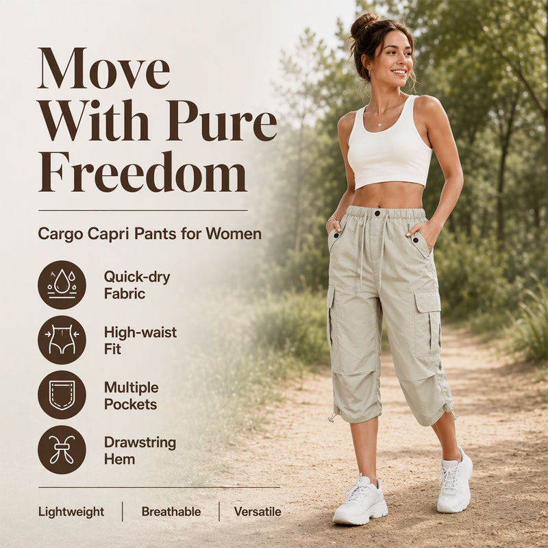 💖Women’s Lightweight Quick Dry Cargo Capri Trousers, Utility Everyday Outdoor Pants