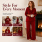 💖🍂 Women's Cowl Neck Top and Wide-Leg Pants Set – Effortless Elegance for Autumn