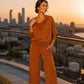 💖🍂 Women's Cowl Neck Top and Wide-Leg Pants Set – Effortless Elegance for Autumn