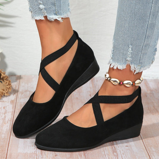 👠 Easy All-Day Elegance | Women's Elastic-Strap Low Wedge Shoes