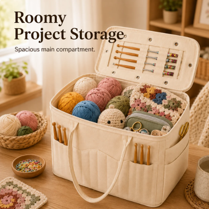💞🔥Canvas Yarn Storage Bag with Needle Pockets