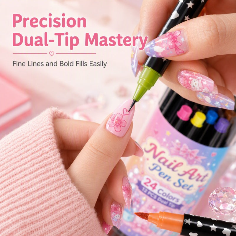 🎁24 Colors Dual Ended Nail Art Pens Set