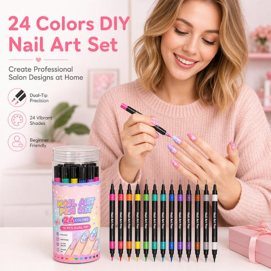 🎁24 Colors Dual Ended Nail Art Pens Set