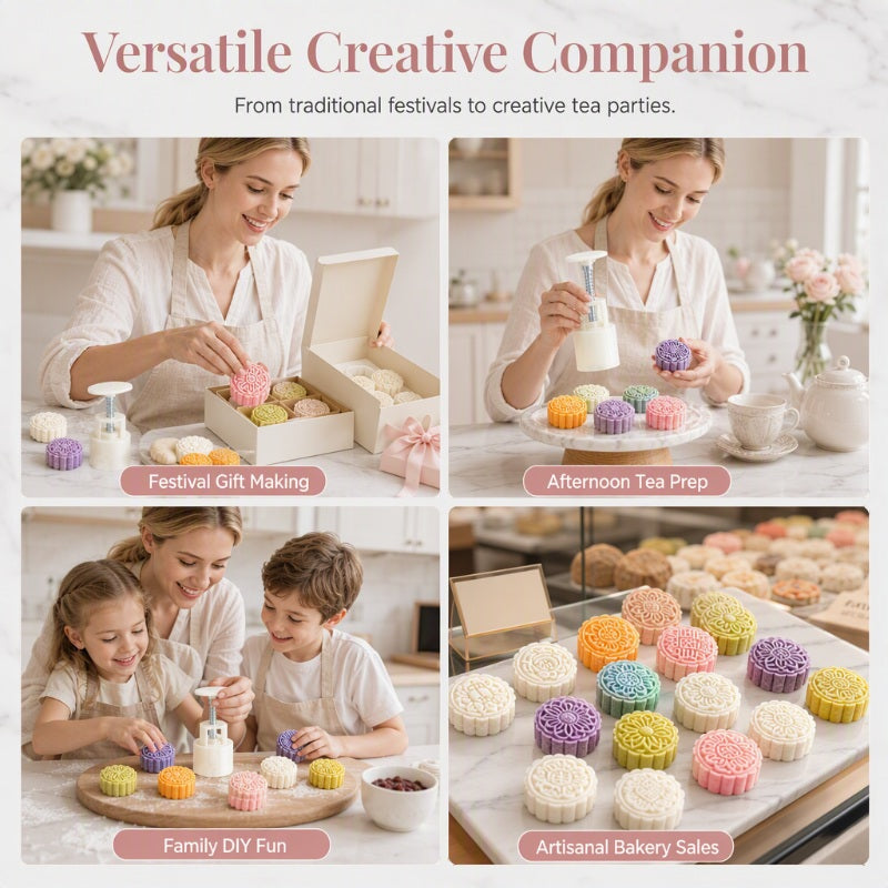 🎁Hand Press Mooncake Mold Set, Hand Pressure Pastry Cookie Stamps