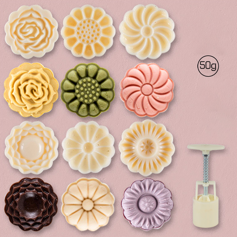 🎁Hand Press Mooncake Mold Set, Hand Pressure Pastry Cookie Stamps