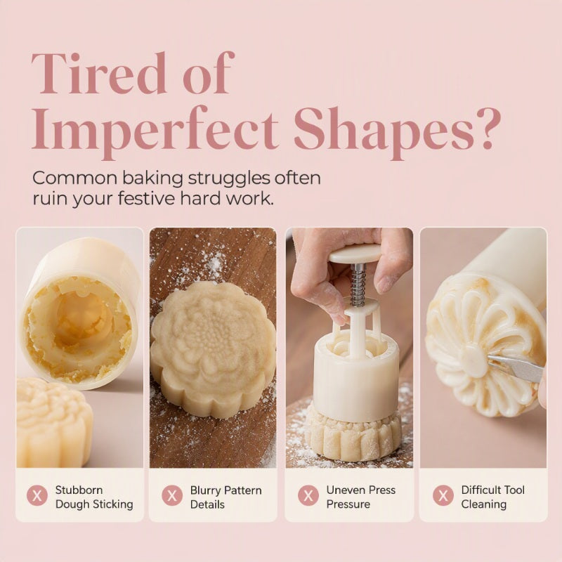 🎁Hand Press Mooncake Mold Set, Hand Pressure Pastry Cookie Stamps