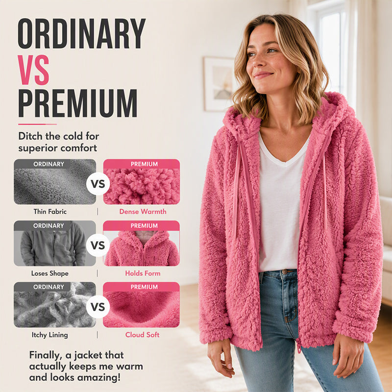 🍂🧥Women's Cozy Fuzzy Hooded Jacket – Soft Zip-Up Outerwear for Everyday Warmth