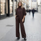 Women's 2-piece set – Asymmetrical sweater + wide-leg pants, relaxed fit and soft fabric, ultra comfortable 👚✨