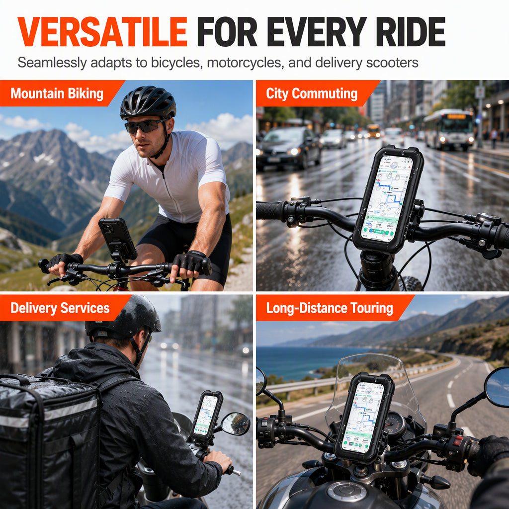 🚴 📱 Waterproof Bike Phone Mount – IPX6, Touch Screen & 360° Rotation – Secure Handlebar Navigation for Motorcycle & Bicycle 🌧️