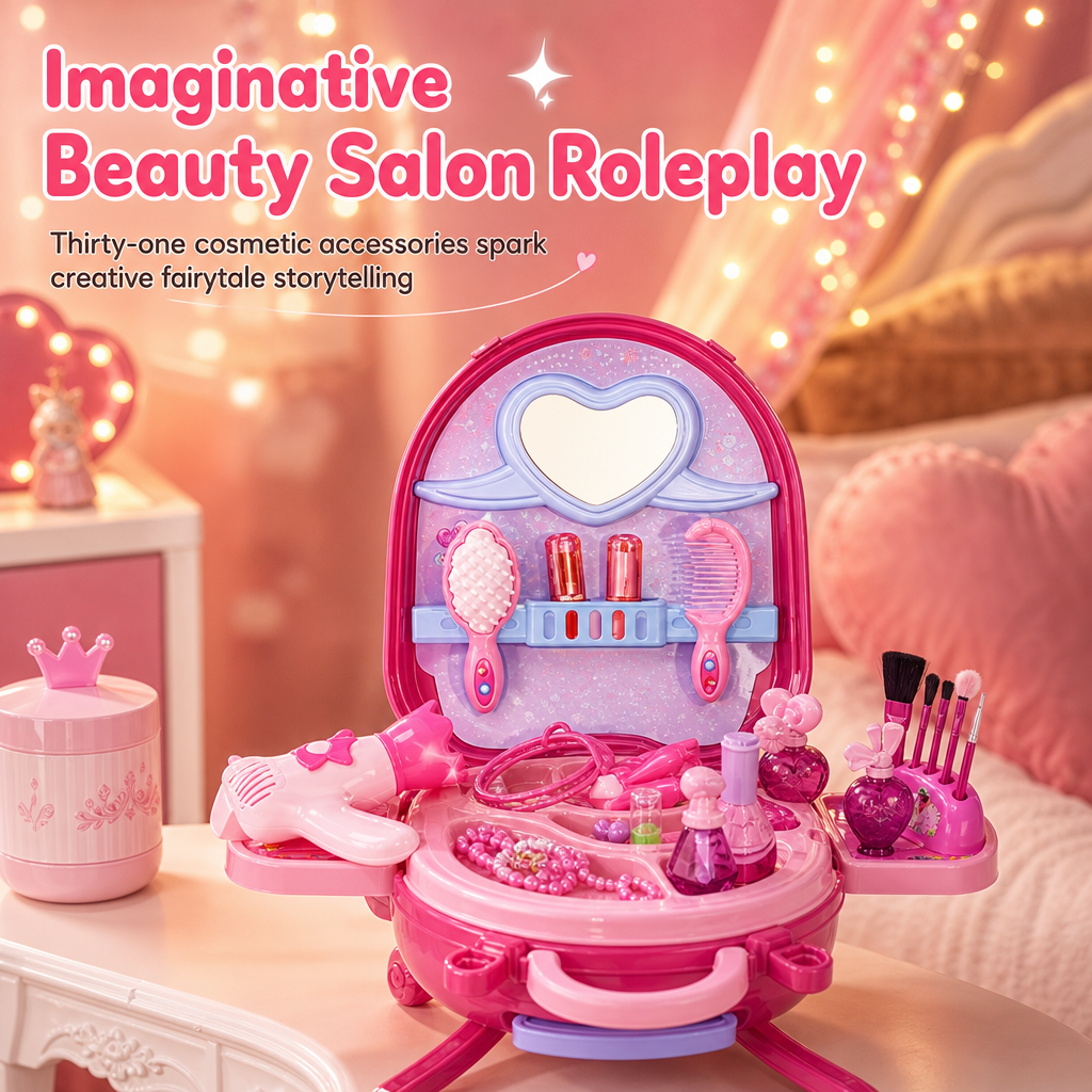 👑 ✨ 3-in-1 Princess Vanity Suitcase — 30 Makeup Toys & Rolling Trolley 🧳
