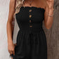 💃Women's Strapless Frill Trim Shirred Tie Front Wide Leg Tube Romper
